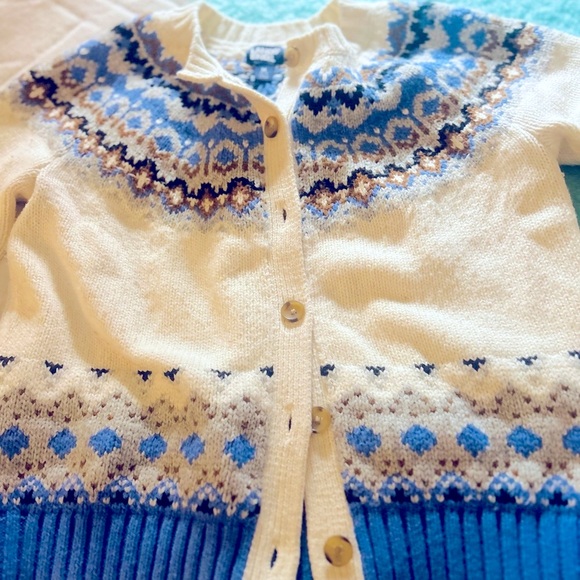 Lands End Nordic Cardigan Medium Blue and White - Picture 3 of 7